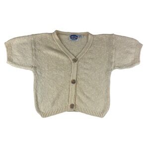 Cambridge‎ Spirit Cardigan Womens M Cream Short Sleeve Cotton Knit V-Neck USA